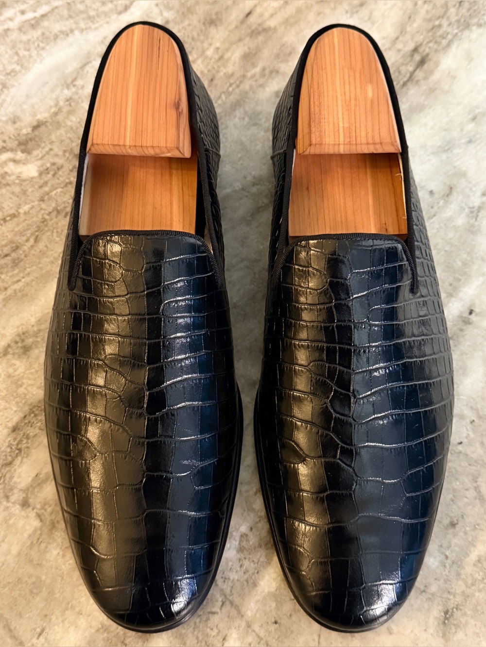 TOM FORD STEVEN PRINTED ALLIGATOR LOAFER SLPIPPER 42 / 9 BLACK $1650 MOCCASIN